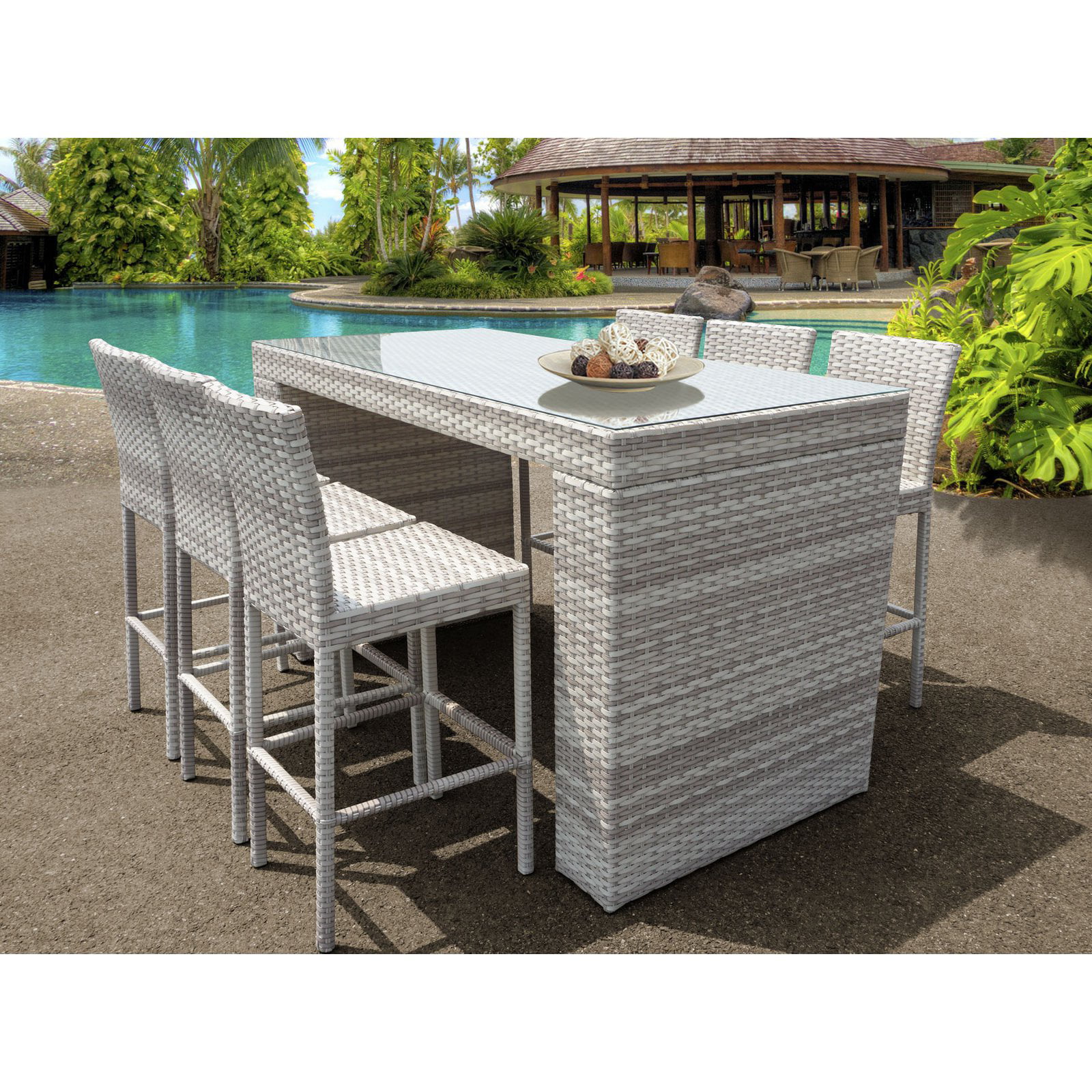 Wicker 7 Piece Patio Bar Table, Tkc Fairmont 7 Piece Counter Height Outdoor Dining Table And Chairs