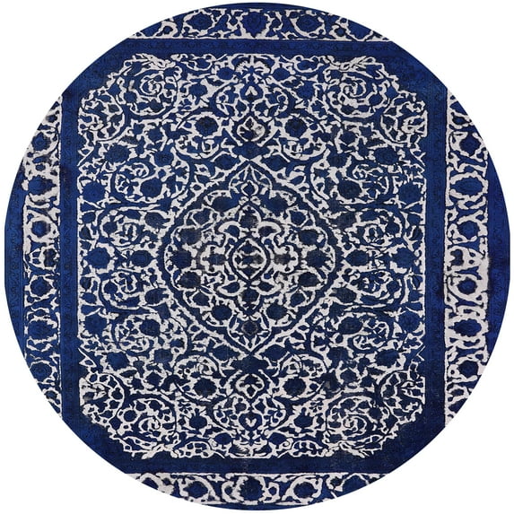 Ahgly Company Indoor Round Mid-Century Modern Lavender Purple Oriental Area Rugs, 7' Round