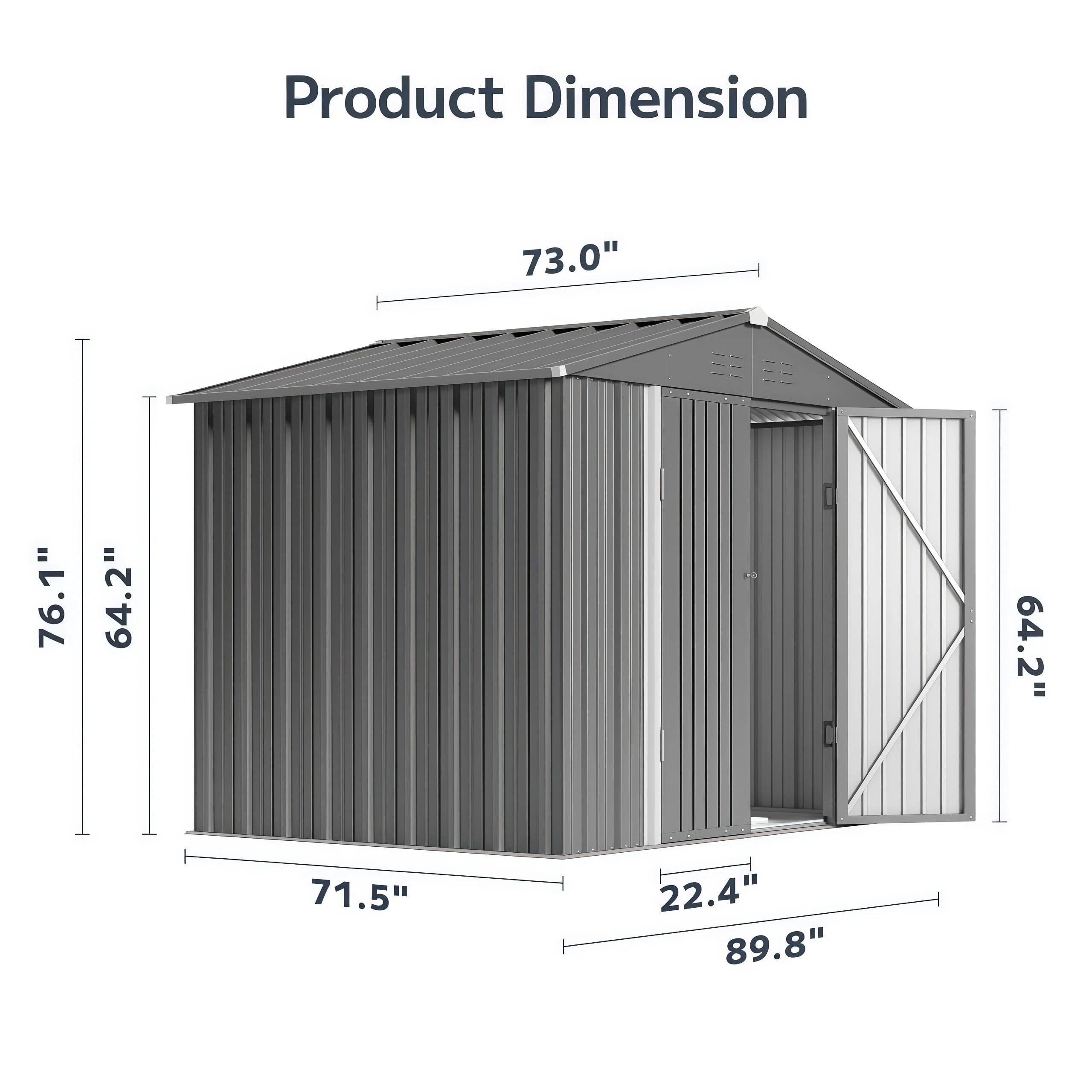Asofer 8'x6' Metal Outdoor Storage Shed, Galvanized Steel Tool Shed with Lockable Double Doors for Patio & Backyard, Drak Gray