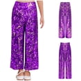 thumbnail image 5 of Lejafay Sequin Casual Pants for Girls Kids Elastic Waist Sparkling Trousers Purple 14, 5 of 7