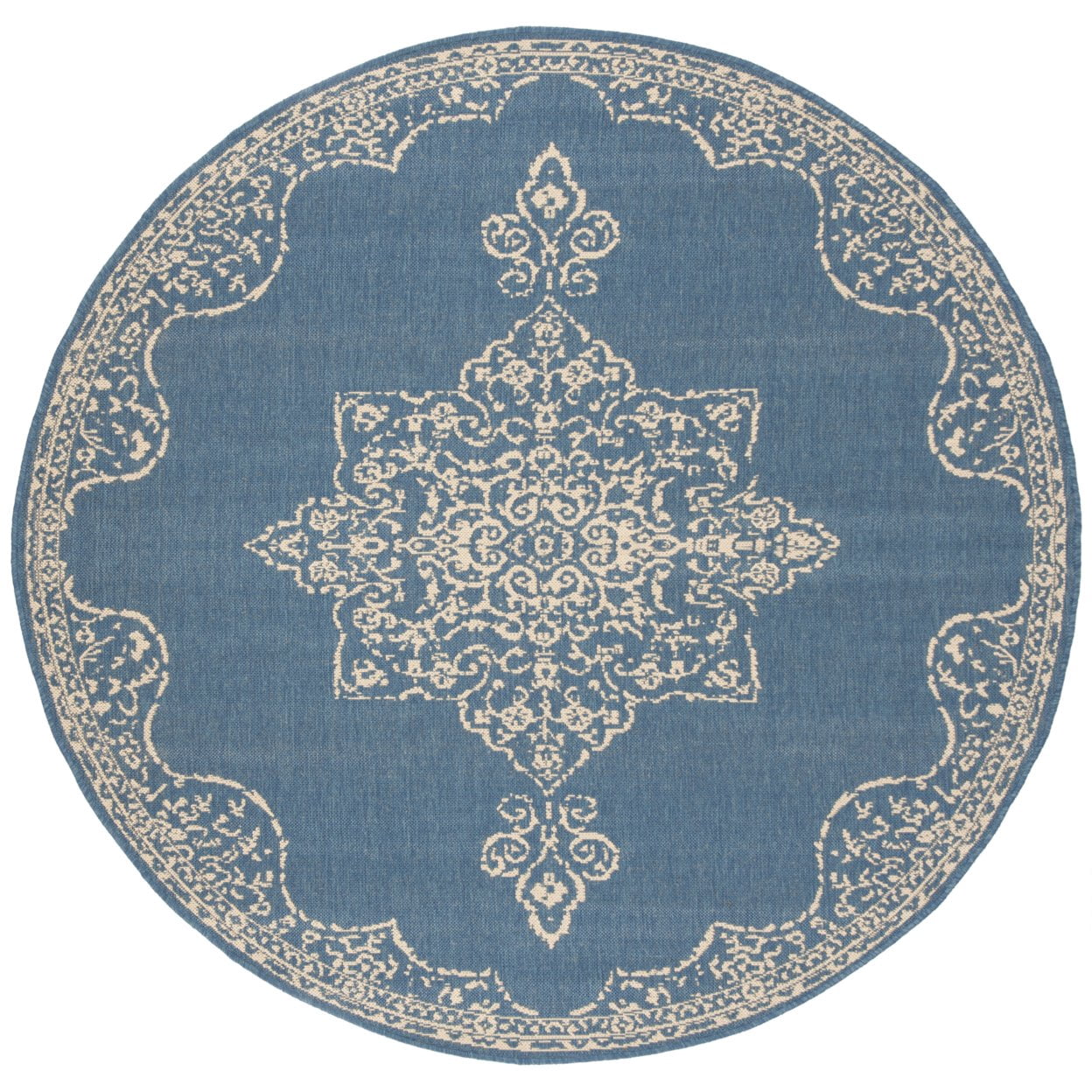 SAFAVIEH Beach House Harding Traditional Indoor/Outdoor Area Rug Cream/Blue, 4' x 6'