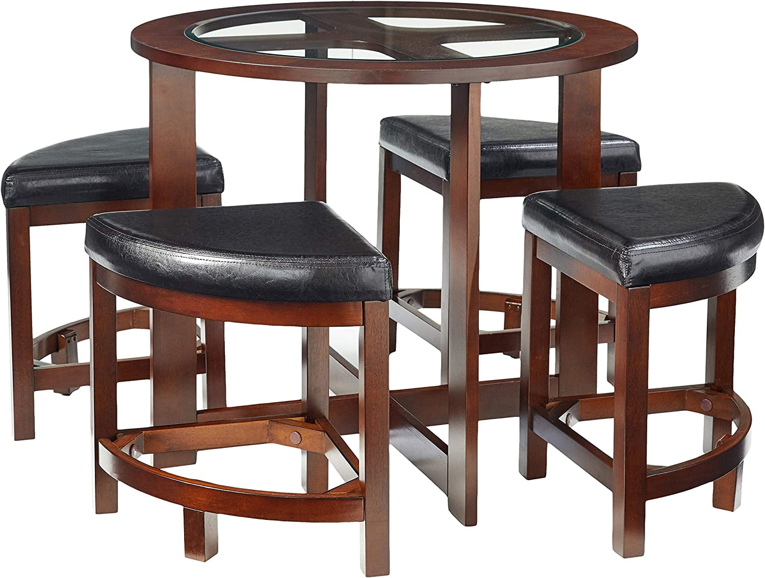 YELROL Cylina Solid Wood Glass Top Round Dining Table with 4 Chairs