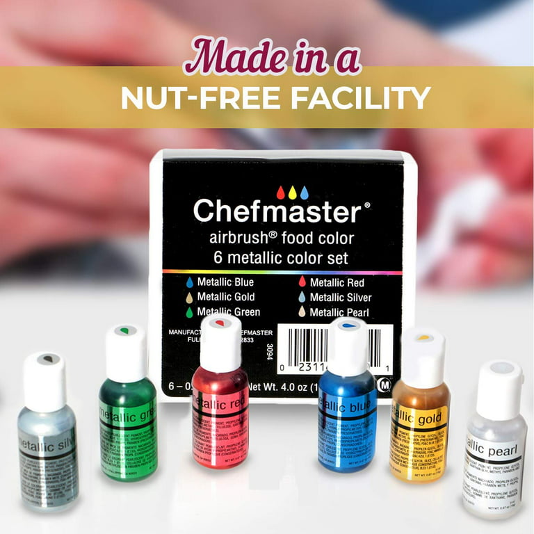 Chefmaster Airbrush Color Set, 6-Pack Metallic Airbrush Food