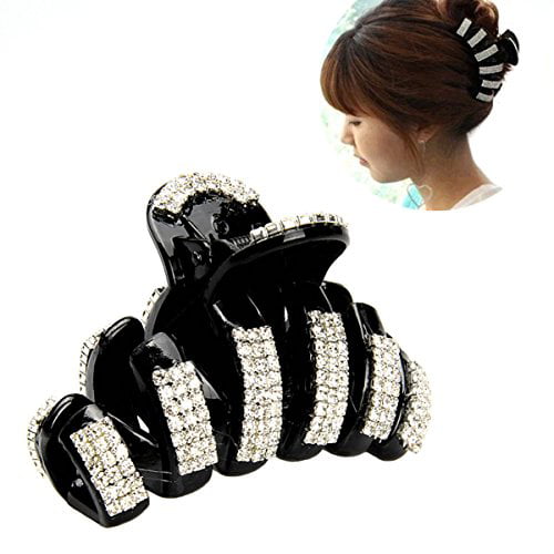 Women Elegant Rhinestone Large Hair Claw Fully-jewelled Jaw Clip Pin Solid Clip 