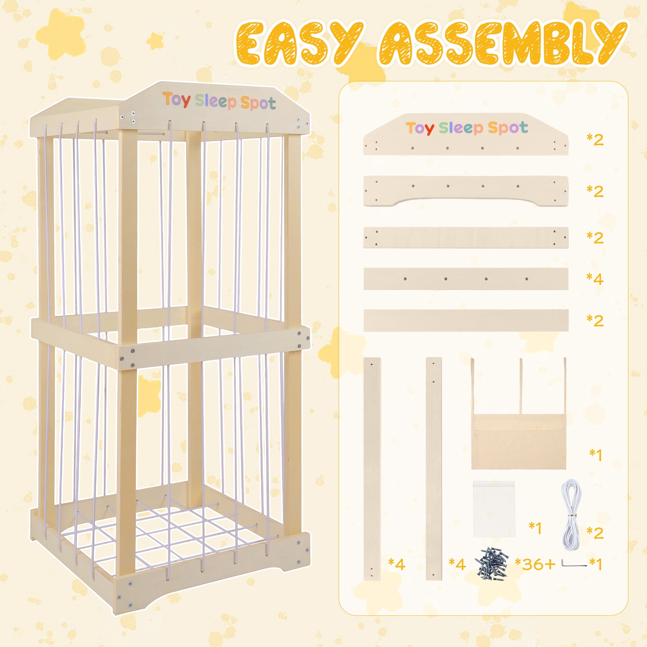 WETRBWEH Wooden Stuffed Animal Storage with Removable Hanging Storage Net, Large Toy Organizers and Storage, Stuffed Animal Holder for Toddler Rooms