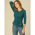thumbnail image 4 of INSPIRE CHIC Women's Button Decor V Neck 3/4 Sleeve Solid Blouse Knitted Ruched Top, 4 of 6