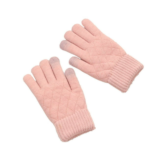 HAming Knitted Gloves for Women Touch Screen Stretchy Warm Solid Color Cute Mittens for Cold Feezing Weather