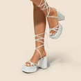 thumbnail image 6 of BURUDANI Women's Lace Up Platform Heels Rhinestone High Strappy Chunky Sandal, 6 of 9