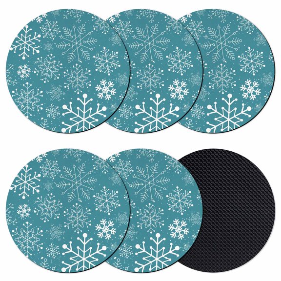 Teal Snowflake Christmas Coasters Set of 6, Absorbent Coasters for Drinks, Xmas Snowflake Coaster for Desk Coffee Table Protection, Home Decor House Warming Gifts 4"