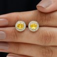 thumbnail image 6 of Rosec Jewels Lab Created Yellow Sapphire Stud Earrings with Diamond Halo - AAAA Grade, 18K Yellow Gold, 6 of 9