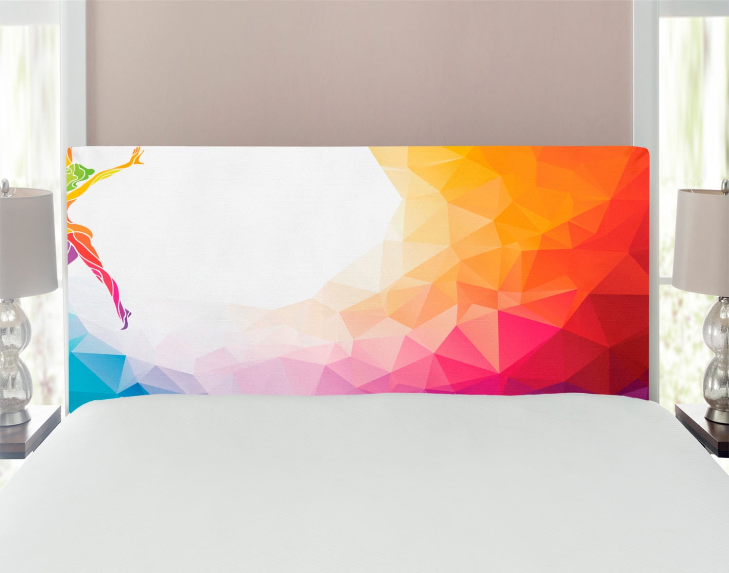 Sports Headboard, Gymnastics Girl Gymnast Portrait Colored Geometric Digital Shapes Modern