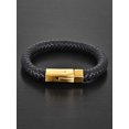 thumbnail image 3 of Coastal Jewelry Gold Plated Stainless Steel Black Leather Bracelet, 3 of 4