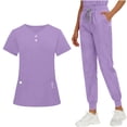 thumbnail image 5 of Scrubs for Women Set Fall Medical Uniform Stretch V-Neck Scrub Top Jogger Pant with Pockets Purple L, 5 of 5