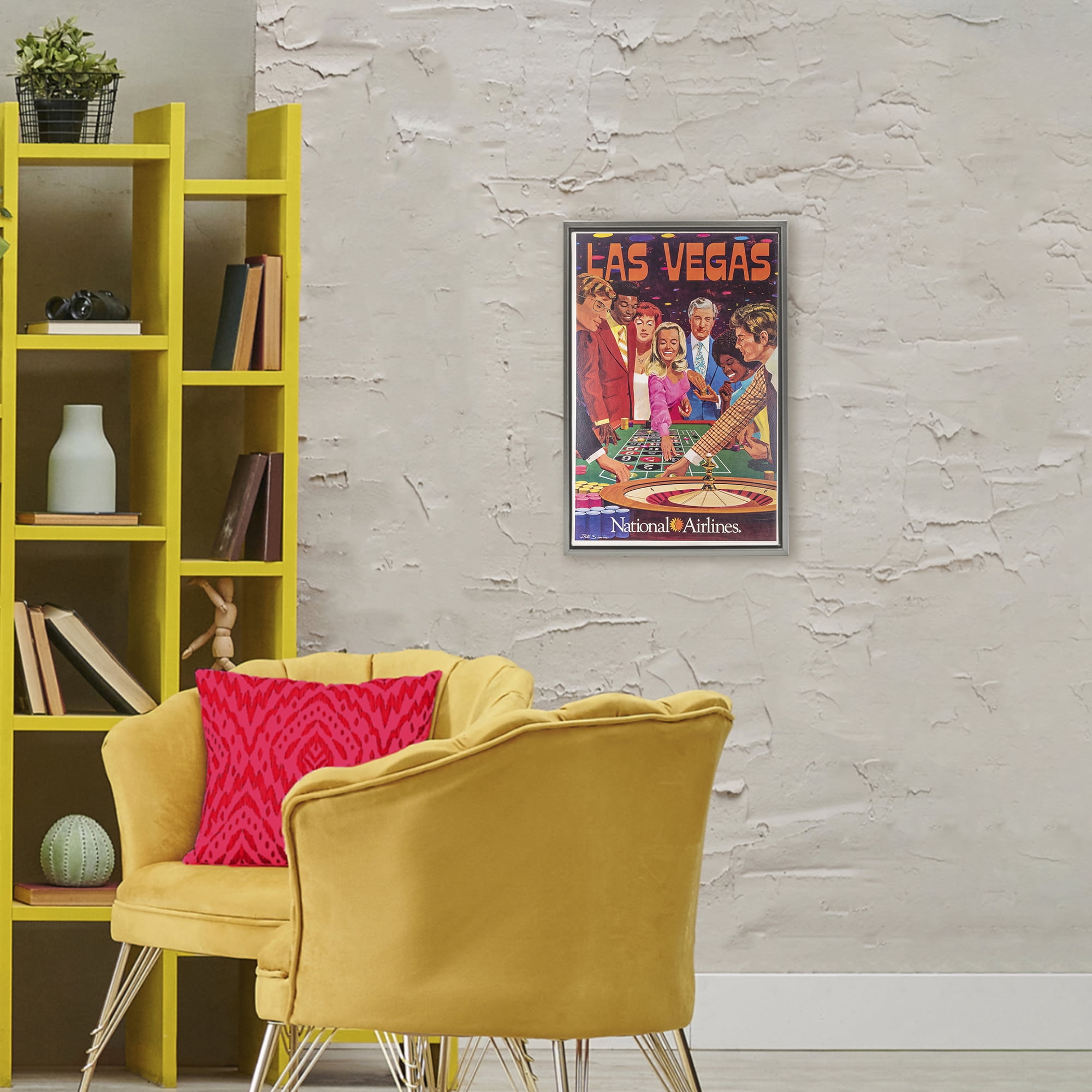 Stupell Industries Vintage Las Vegas Casino Gray Framed Floater Canvas Wall Art, design by Vintage Posters