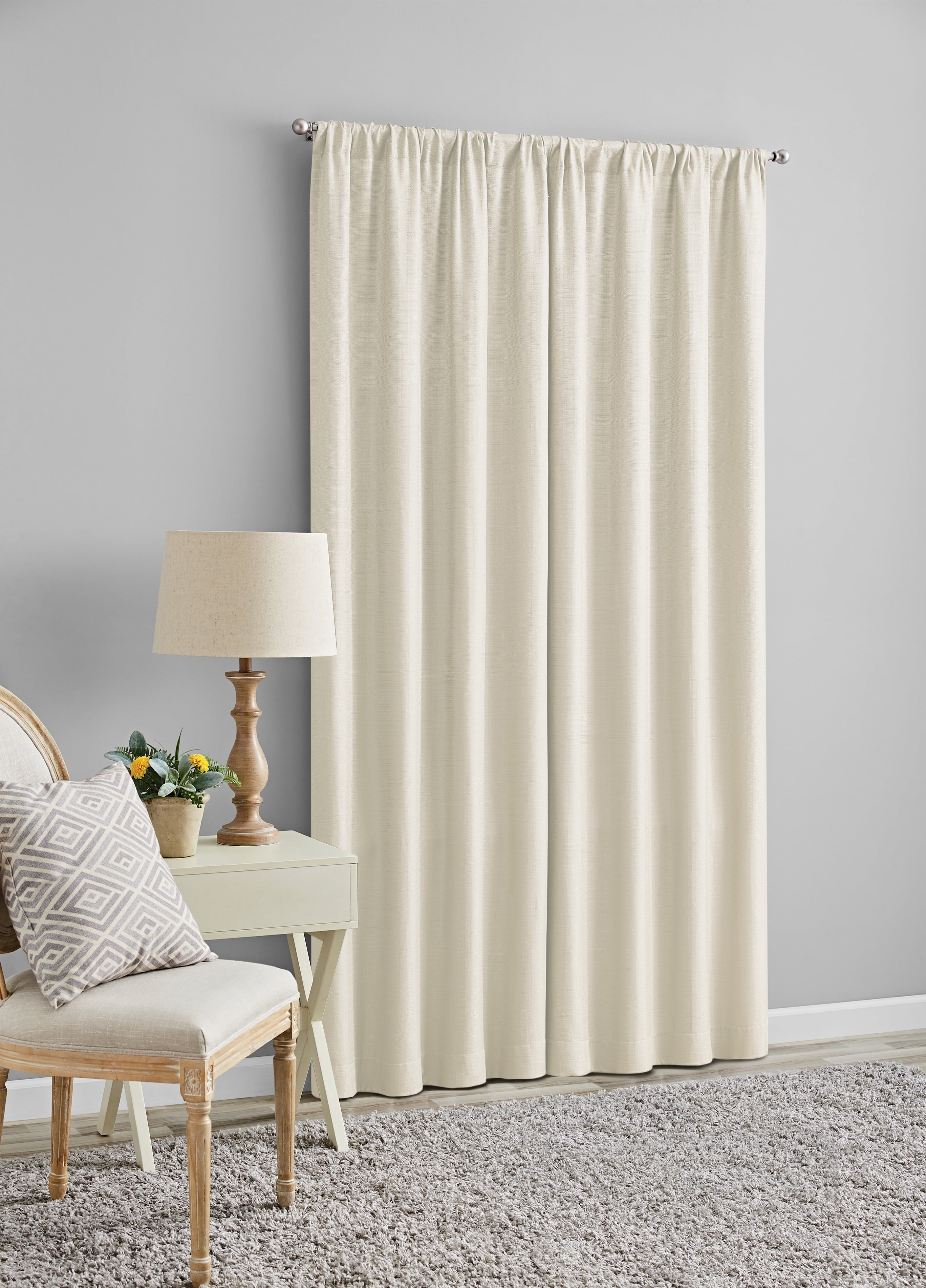 (2 pack) Mainstays Southport Light Filtering Rod Pocket Textured Curtain Panel, Set of 2, Ivory, 40” W x 84” L