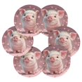 thumbnail image 2 of Haosy Set of 6 Drink Woven Coaster with Holder Heat Resistant Non-Slip Bar Coasters 4 Inches Cute Pig and Petals, 2 of 7