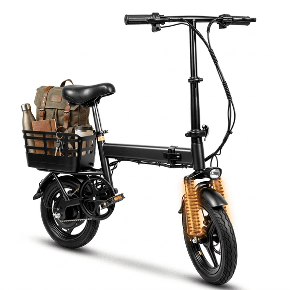 ELHIXNH 14" Folding Electric Bike for Adults, 500W Commuter Ebike with 350WH Battery, 19.9mph & 35 Miles, UL2849, Bicycle with Basket