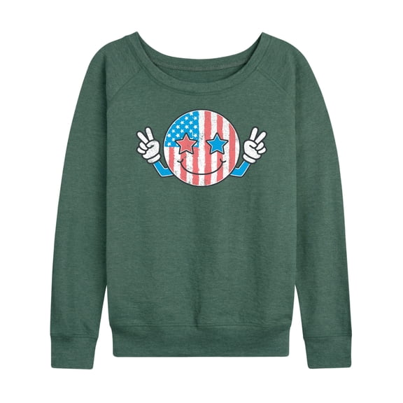 Instant Message - USA Flag Peace Face - Women's Lightweight French Terry Long Sleeve Shirt