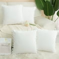 thumbnail image 2 of Unique Bargains Velvet Pillow Cover with Poms for Sofa 4PCS Snow White 20" x 20", 2 of 8