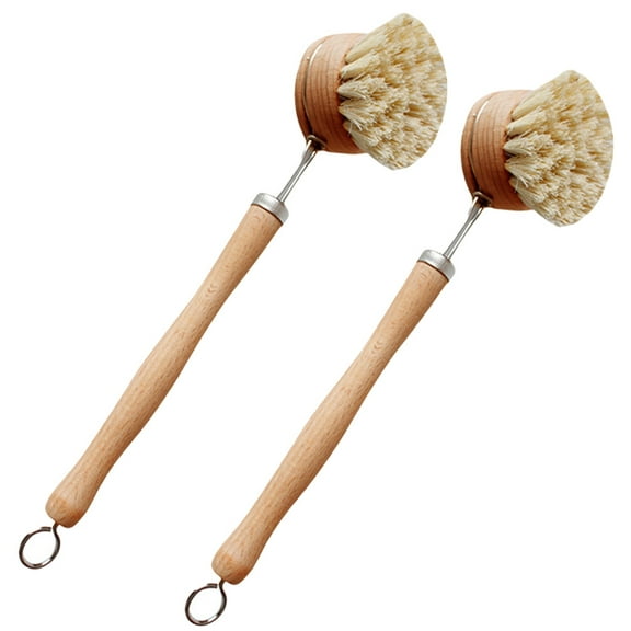 2 Pcs Wooden Handle Cleaning Brush Dishes Brush Kitchen Pot Brush Dish Sisal Pot Brush Pan