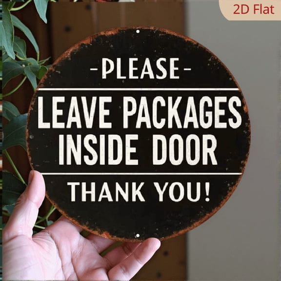 1pc 8x8 Inch Round French Aluminum Sign, Vintage Decorative Plaque with the Message Please Leave Packages Inside the Door, Thank You!, Package Inside DoorDecorative Sign, Suitab
