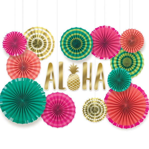 Aloha Deluxe Paper Fan Decoration Kit, 17pcs