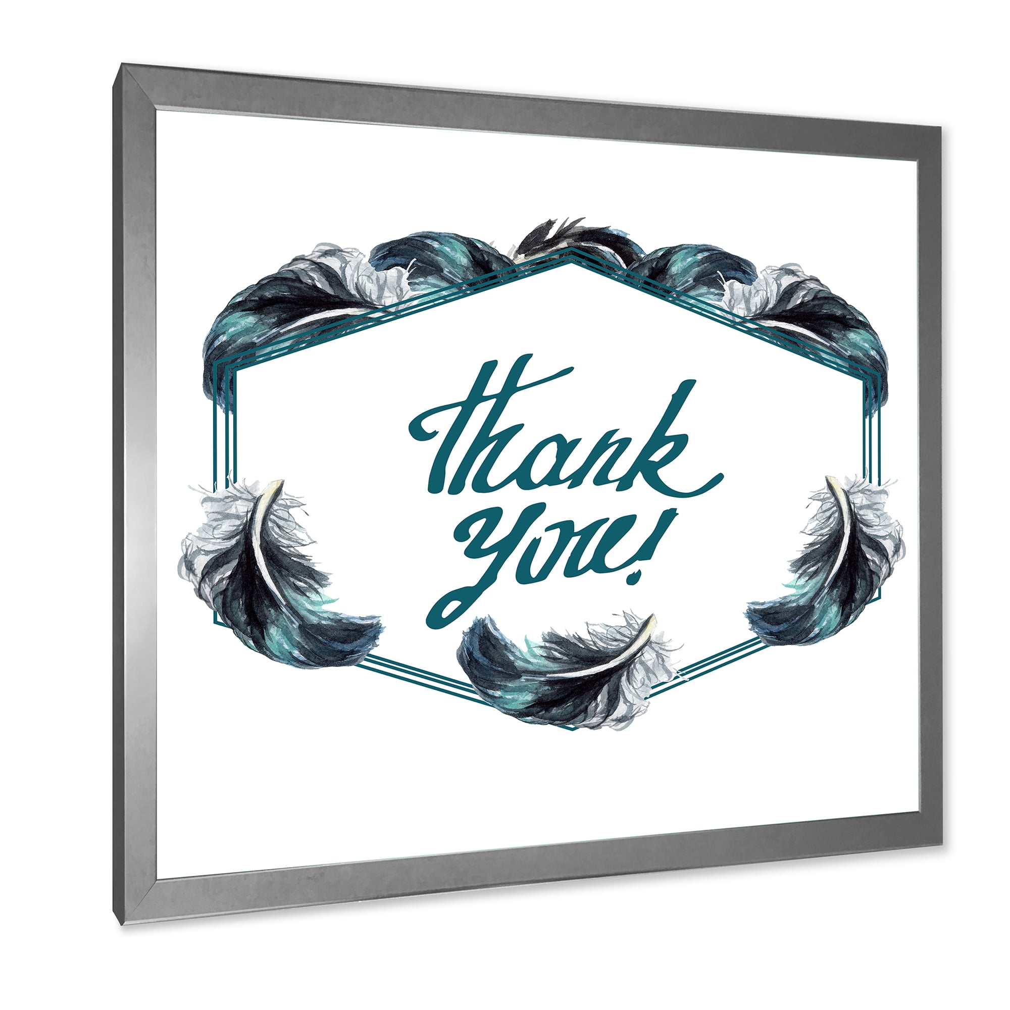 Designart 'Black Boho Art Feathers Thank You' Bohemian & Eclectic Framed Art Print