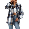 thumbnail image 2 of Women Plaid Flannel Shirt Jacket Button Down Lapel Long Sleeve Shacket Cardigan Coats Fall Spring Clothes, 2 of 7