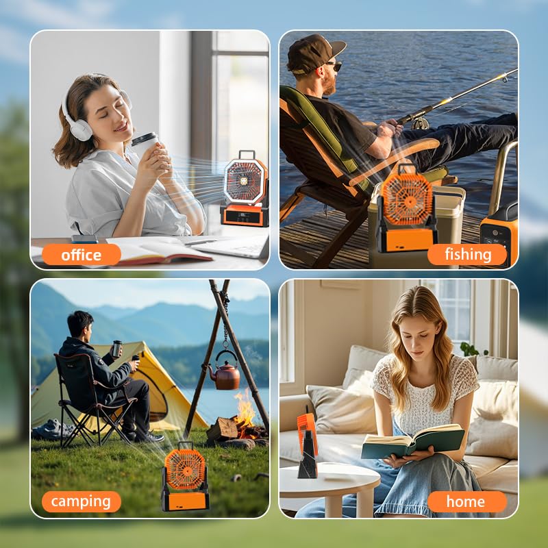 Portable Fan Rechargeable,20000mAh Cordless Battery Powered Fan with LED Lantern,180Rotation With remote control,USB C Battery Operated for Travel Camping Tent Office Beach Fishing Outdoor,ORANGE