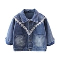 thumbnail image 2 of RoamHome Girls Denim Jacket Long Sleeve Button Down Jean Coat with Floral Lace Detail Pockets Lapel Casual Outerwear for Toddler Big Girls, Autumn Winter Daily School Wear, 2 of 8