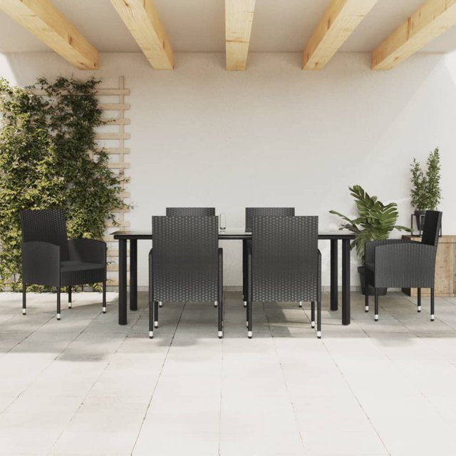 vidaXL 7 Piece Garden Dining Set Black Poly Rattan and Steel