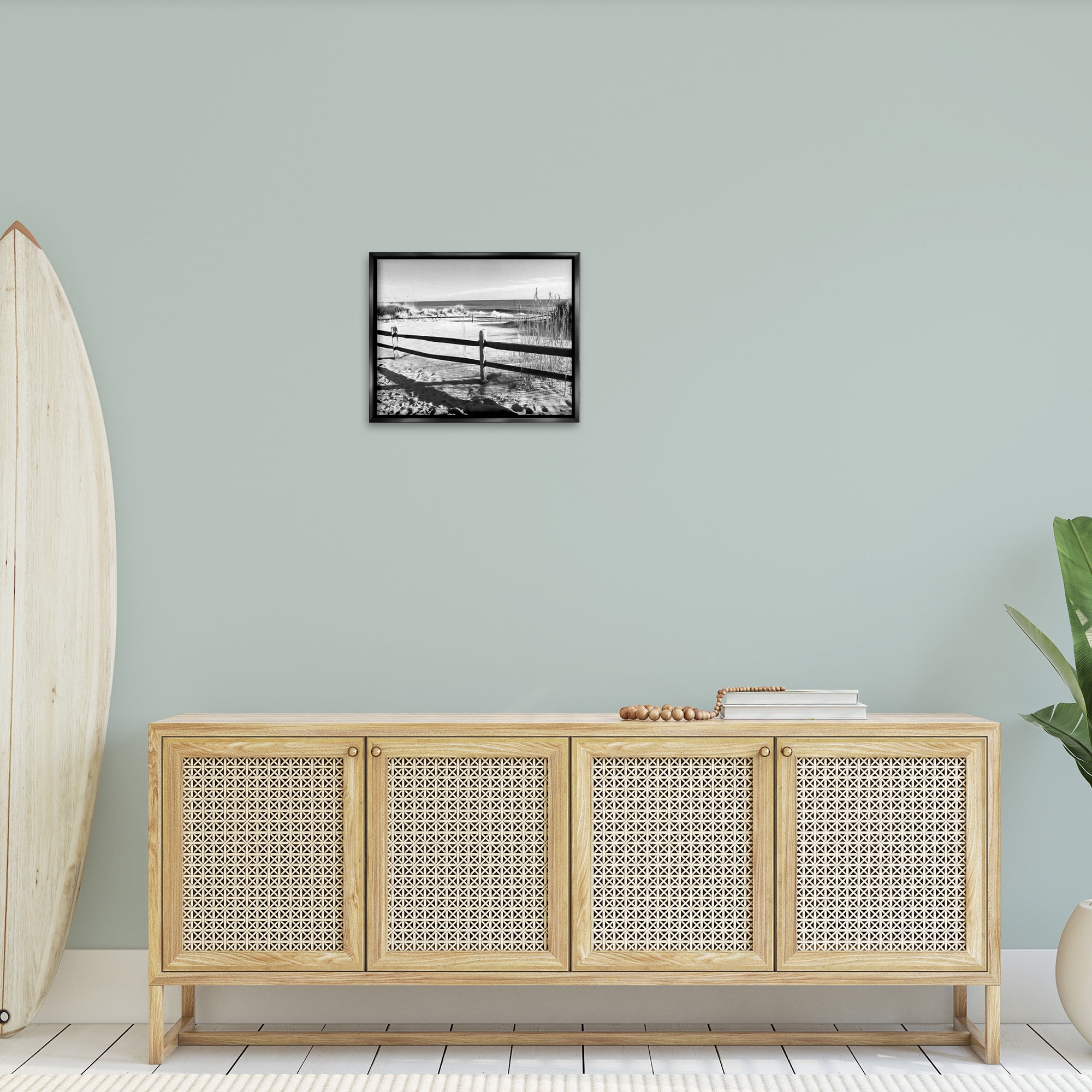 Stupell Industries Sandy Fenced Path Landscape Photography Black Floater Framed Canvas Art Print Wall Art, 21 x 17