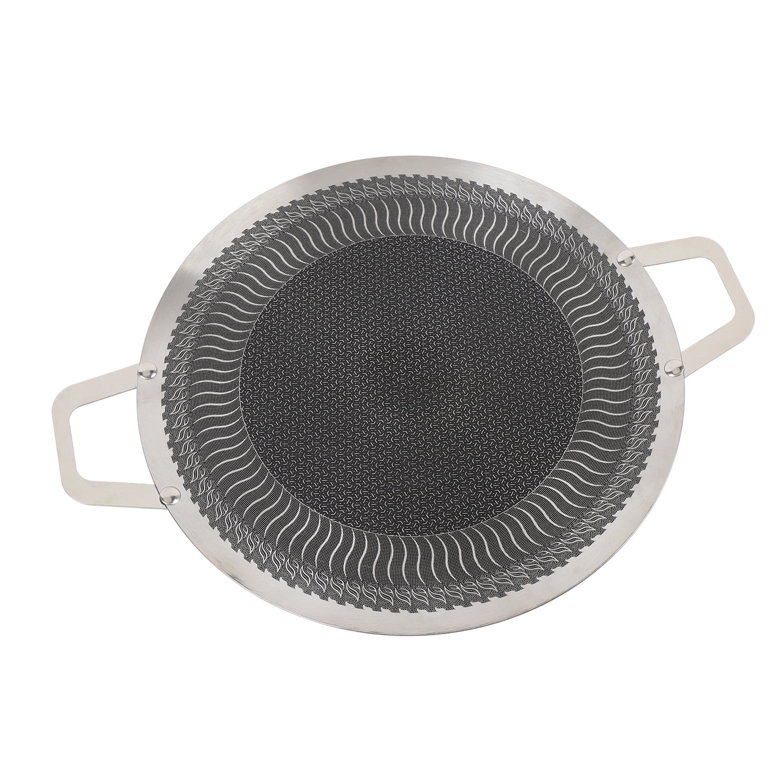 YAHHU Round BBQ Griddle Korean Grill Pan Stainless Steel Nonstick Double Handle for Induction Cooktop Outdoor Camping Barbecue 15.0 inches / 38cm