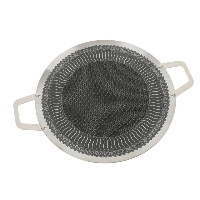 Poêle-gril Ronde, Poêle-Gril BBQ Antiadhésive en Acier Inoxydable avec Distribution Rapide de la Chaleur, Poignées Doubles, pour Rassemblements de 4 à 6 Personnes