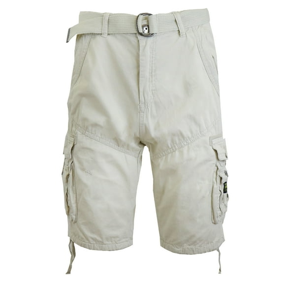 Mens Flat Front Belted Cotton Cargo Shorts