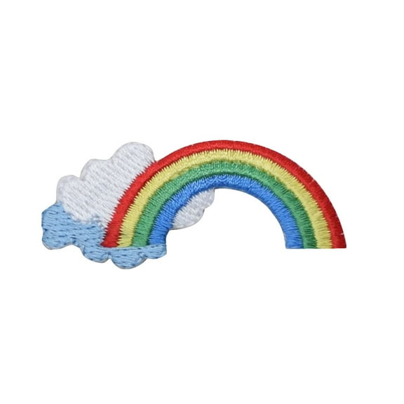 Rainbow with white and blue clouds - Iron on Applique - Embroidered Patch