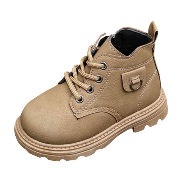 Children's Winter Solid Color Cropped Leather Boots British Style Boots