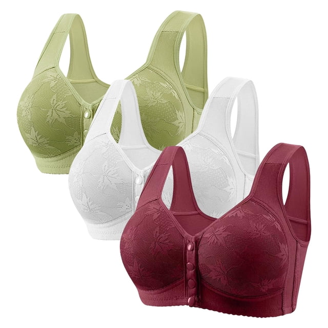 Hemlock Front Button Plus Size Bras, Front Button Plus Size Vest Bra, Wireless Thin Design, Polyester Fiber Material, Full Coverage, Green Vest Style Bras, Green 2XL, Size S-5XL