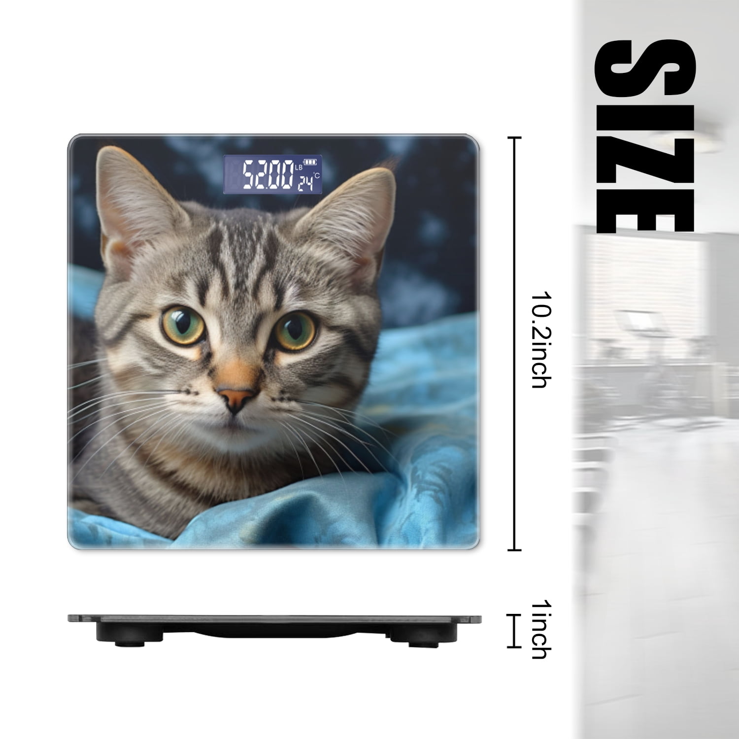 High Precision Body Weight Scale Smart Bathroom Scales with Large LCD Display(400lbs),Decorative for Bedroom-Cute Cat With Gray And Brown Stripes And Large Green Eyes