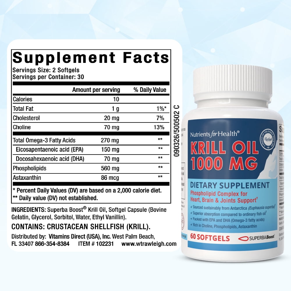 Rawleigh Superba Boost Krill Oil 1000 mg Softgels for Heart Brain & Joint Health, 60 Count