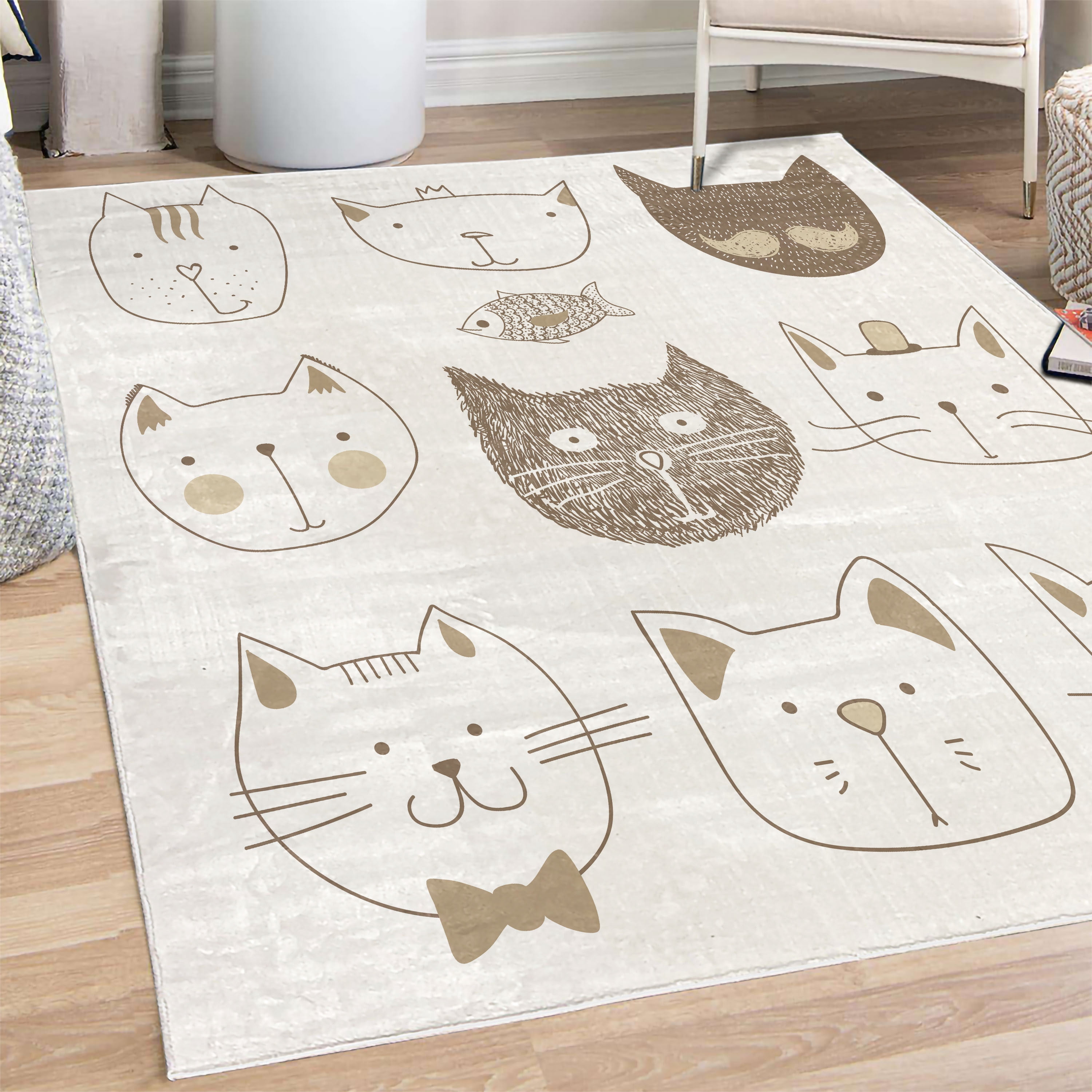Mustache Rug Cat Decorative Rug, Pets Moustache Bow Tie Hat Crown Fluffy and Fish ...
