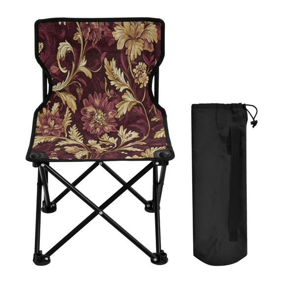 YAZAOO Camping Chairs Modern Red Floral Gold Filigree Pattern Folding chair