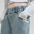 thumbnail image 5 of bbymog Girls Wide Leg Jeans with Pocket Casual Loose Straight Bowknot Denim Pants for Girls Blue-2 130, 5 of 8