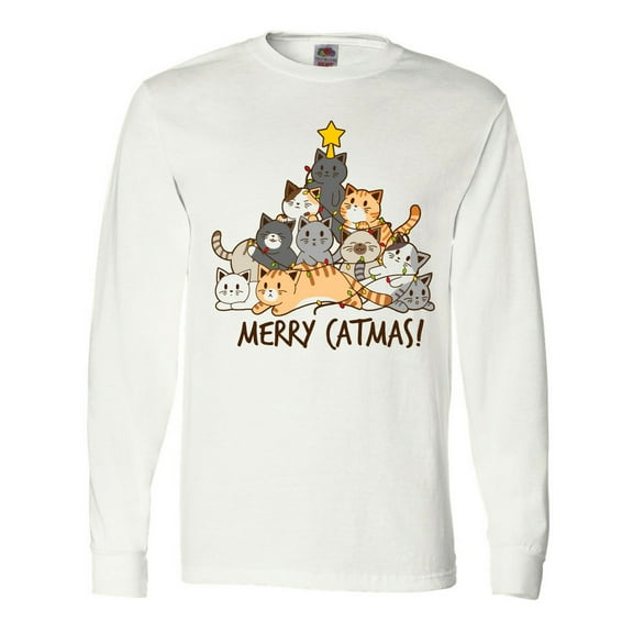 Inktastic Merry Catmas with Cat Tree and Yellow Star Long Sleeve T-Shirt