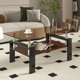 thumbnail image 4 of Xukmct 2 Tiers Rectangle Tempered Glass Tabletop Coffee Table with Black Legs, Modern Tea Table Center Table for Living Room, Brown Glass, 4 of 11