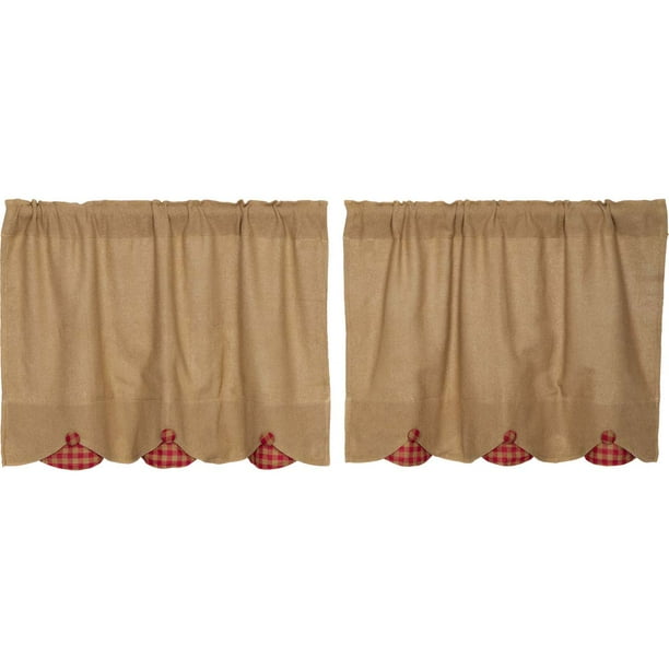 Natural Red Tan Farmhouse Kitchen Curtains Burlap Check Rod Pocket Cotton Ons 24x36 Tier Pair Com Natural Red Tan Farmhouse Kitchen, Tan And Red Curtains
