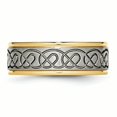 thumbnail image 3 of Titanium Brushed/ Yellow Scroll Design 8mm Grooved Edge Wedding Ring Band Size 9.00 Fancy, 3 of 10