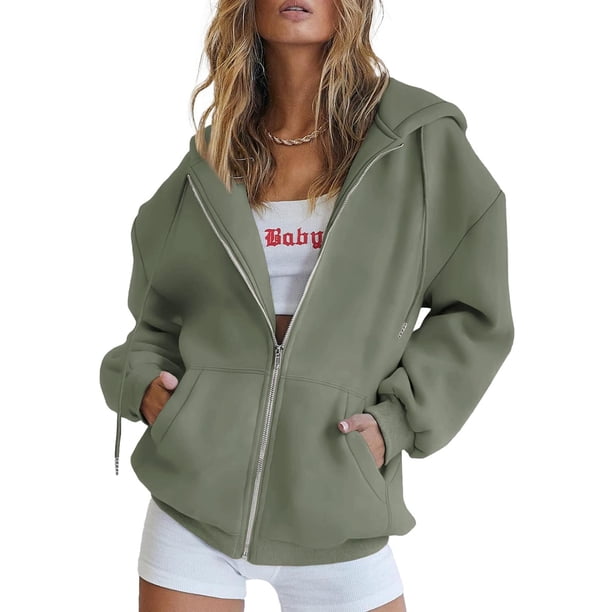 Sudadera con Capucha y Cierre Completo PRETTYGARDEN 2025 Gris Verde M