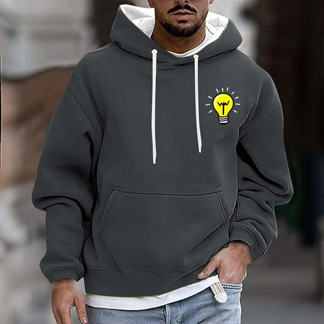 Styesk Mens Shirts Men Casual Fashion Printed Pullover Drawstring Long Sleeve Hooded Sweatshirts