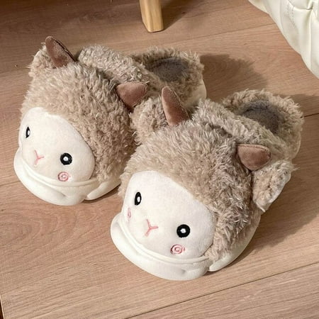 

PIKADINGNIS Winter Cute Faux Fur Cartoon Sheep Women Slippers Indoor Floor Slipper Soft Comfortable Female Warm Shoes Furry House Slides